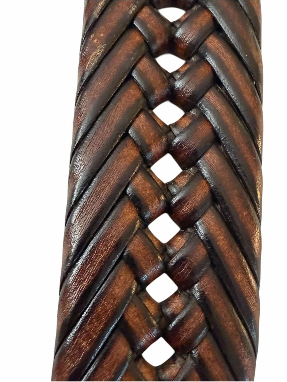 Nautica Brown Braided Leather Belt with Brass Accent